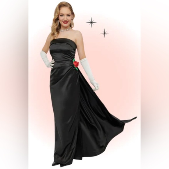 Unique Vintage X Barbie Black Satin Strapless Enchanted Evening Gown Sz L # - Picture 1 of 3